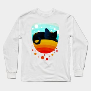 Sleepy kitty over the rainbow holding an owl on its tail Long Sleeve T-Shirt